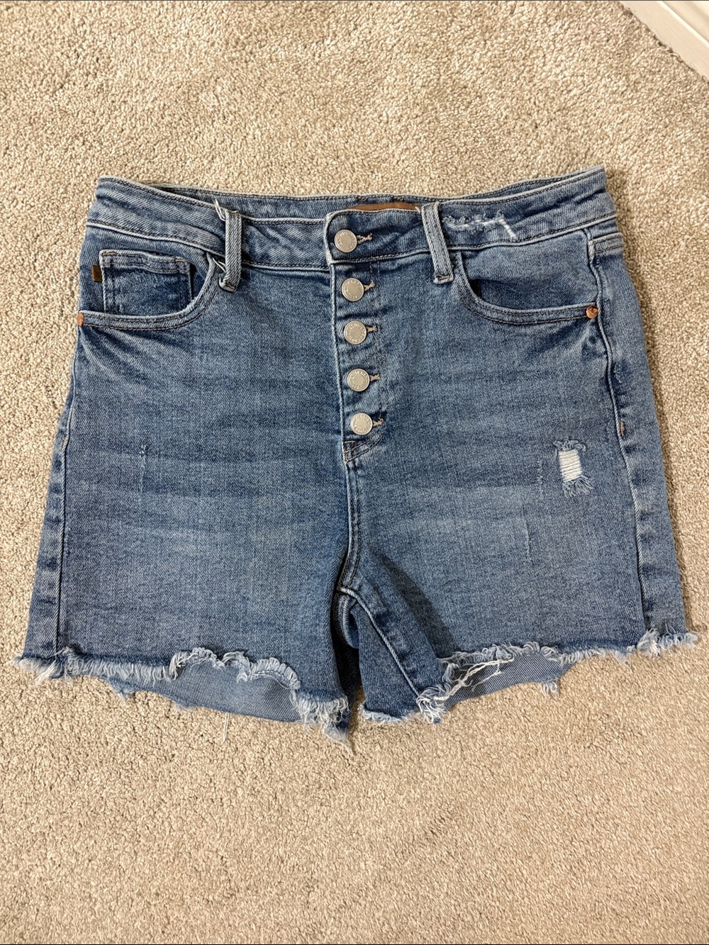 Judy Blue Medium Wash Button-Fly Frayed Denim Shorts